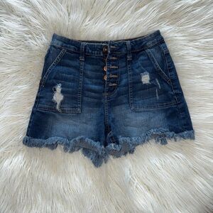 Denim Frayed Hem Women Shorts